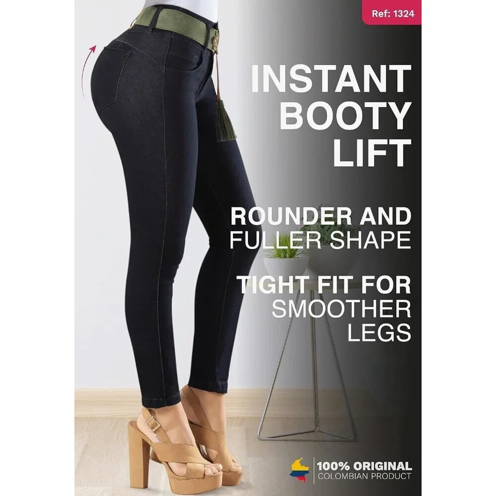 High Waisted Colombian Butt Lift Jeans Women Tummy Control Denim - Picture 2 of 5